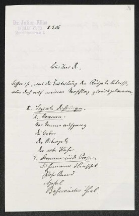 Brief von Julius Elias an Gerhart Hauptmann