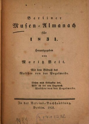 Berliner Musen-Almanach. 1831, 1831