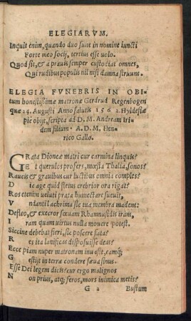 Elegia Funebris In Obitum honestißimae matronae Gerdrud Regenbogen ...