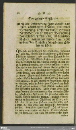 Der andere Abschnitt. Abriß der Offenbarung Jesu Christi nach ihren vornehmsten Theilen, ...