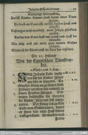 Die 21. Historie. Von der Egyptischen Dienstbarkeit