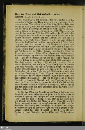 Aus der Vor- und Frühgeschichte unserer Heimat