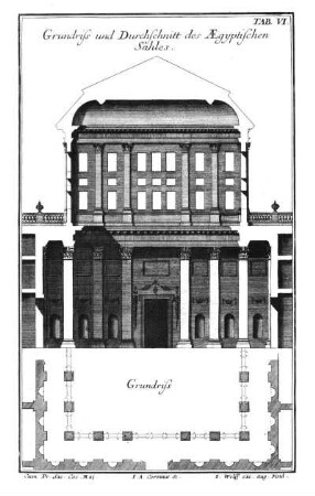 Tab. VI. - Grundriss und Durchschnitt des Aegyptischen Sahles.