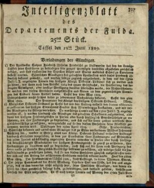 25tes Stueck, den 19ten Junii 1809
