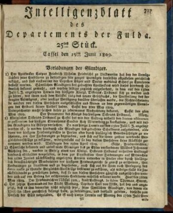 25tes Stueck, den 19ten Junii 1809