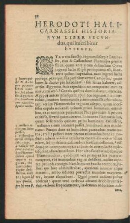 Herodoti Halicarnassei Historiarum Liber Secundus, qui inscribitur Euterpe.