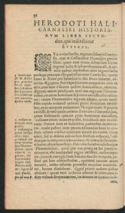 Herodoti Halicarnassei Historiarum Liber Secundus, qui inscribitur Euterpe.