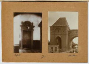 Rathaus, Thorn. Stadttor, Thorn: Innenansicht Rathaus, Ansicht Tor (aus: Skizzen- und Fotoalbum 20)