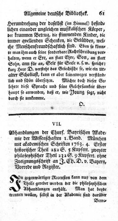 VII. Abhandlungen der Churf. Bayrischen Akademie der Wissenschaften I. Band.