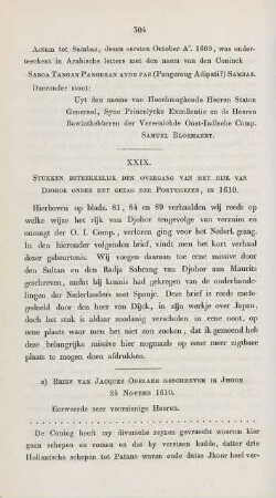 XXIX. [en XXX.] Stukken betrekkelijk den overgang van het rijk van Djohor onder het gezag der Portugezen, in 1610