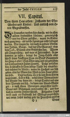 VII. Capitul. Von ihren Heurathen: Zustande der Eheweiber und Kinder: Und endlich von ihren Begräbnissen