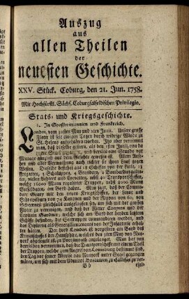 XXV. Stück. Coburg, den 21. Jun. 1758.