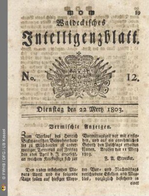 No. 12. Dienstag den 22 Mertz 1803