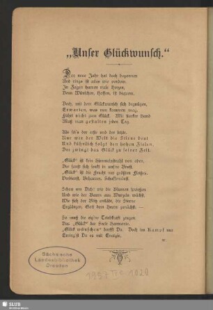 "Unser Glückwunsch"