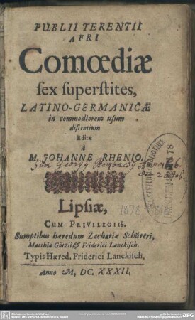 Publii Terentii Afri Comoediae sex superstites latino-germanicae