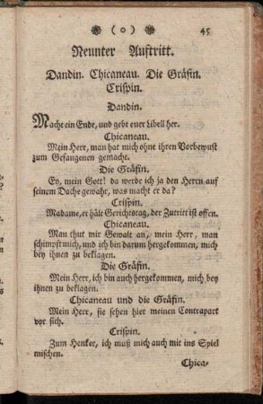 Neunter Auftritt. Dandin. Chicaneau. Die Gräfin. Crispin.