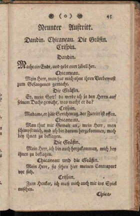 Neunter Auftritt. Dandin. Chicaneau. Die Gräfin. Crispin.