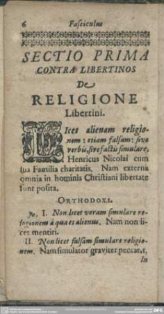 Sectio Prima, Contra Libertinos