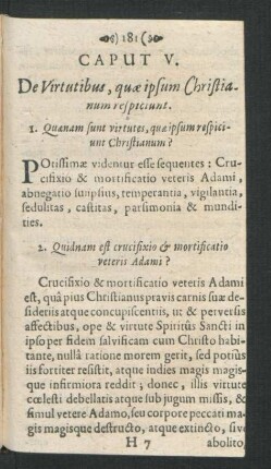 Caput V. De Virtutibus, quae ipsum Christianum respiciunt.