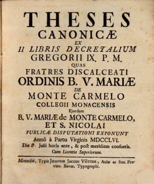 Theses canonicae ex duobus libri Decretalium Gregorii IX. P. M.