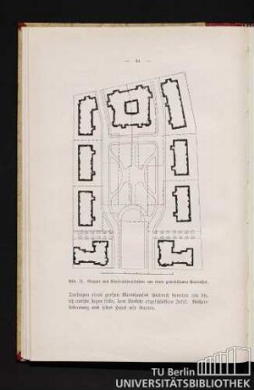 Abb. 19. Gruppe von Vierfamilienhäusern um einen gemeinsamen Gartenhof.