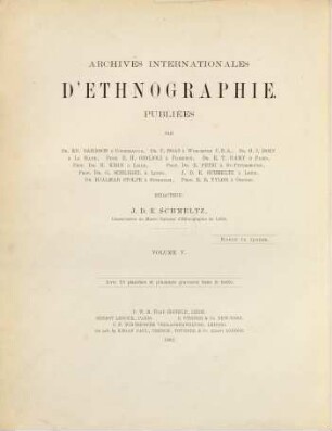 Internationales Archiv für Ethnographie : = Archives internationales d'éthnographie. 5. 1892