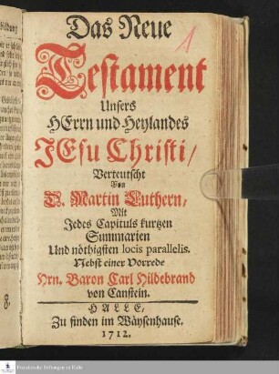 Das Neue Testament Unsers HErrn und Heylandes JEsu Christi