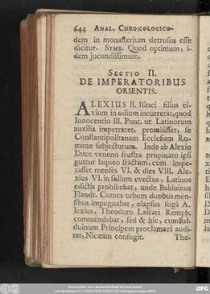 Sectio II. De Imperatoribus Orientis.