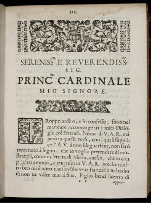 Sereniss- E Reveremdiss sig. Princ. Cardinale mio Signore.