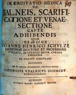 Exercitatio med. de balneis, scarificatione et venaesectione caute adhibendis