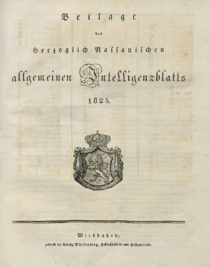 Beilage des Herzoglich Nassauischen allgemeinen Intelligenzblatts 1825