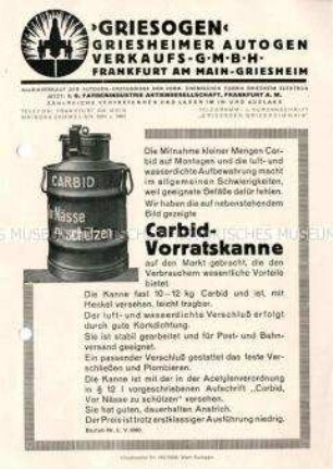 Carbid-Vorratskanne