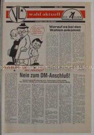 Wahlzeitung des Aktionsbündnisses der Vereinigten Linken und der Partei "Die Nelken" zur ersten freien Volkskammerwahl am 18. März 1990
