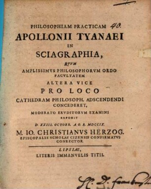 Philosophiam practicam Apollonii Tyanei in sciagraphia