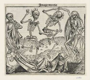 Totentanz, aus: Hartmann Schedel, "Registrum huius operis libri cronicarum cu figuris et ymagibus ab inicio mudi", Nürnberg 12.7.1493, fol. CCLXI