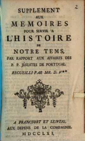Supplément aux Mémoires pour servir à l'histoire de notre temps