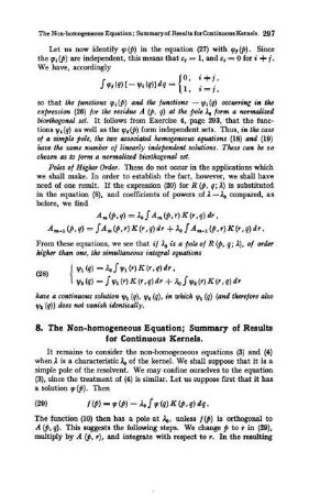 8. The Non-homogeneous Integral Equation; summary of results of continous Kernels.