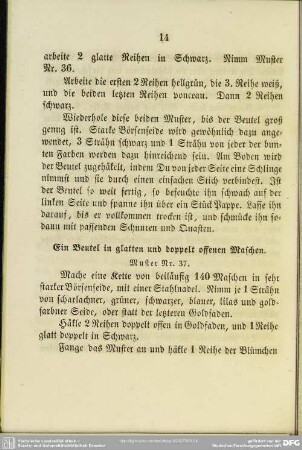 Ein Beutel in glatten und doppelt offenen Maschen. Muster Nr. 37
