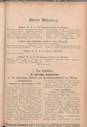 1. Die kaiserlichen Reichsbehörden.