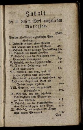 Inhalt der in diesem Werk enthaltenen Materien.