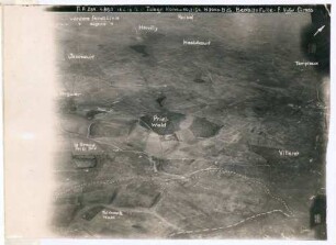 Foto der vorderen feindlichen und der eigenen Linie bei Villeret und le Grand Priel Ferme (Luftbild)