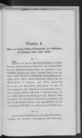 Titulus I. Wer in bürgerlichen Conventen zu erscheinen berechtiget seye, oder nicht.