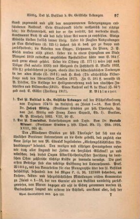 97-98 [Rezension] Wittig, Joseph, Des hl. Basilius d. Gr. Geistliche Übungen