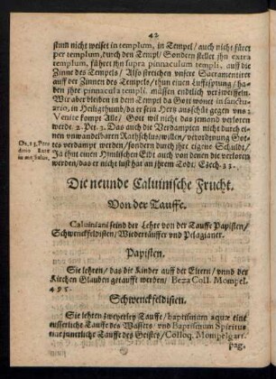 Die neunde Calvinische Frucht. Von der Tauffe.