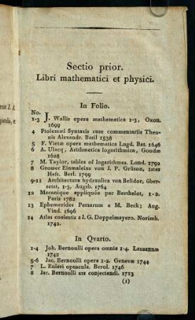1-31, Sectio prior. Libri mathematici et physici