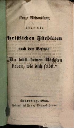 Kurze Abhandlung über die christlichen Fürbitten