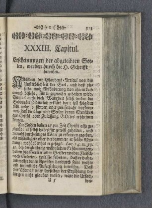 XXXIII. Capitul. Erscheinungen der abgeleibten Seelen, werden durch die H. Schrifft bewiesen.