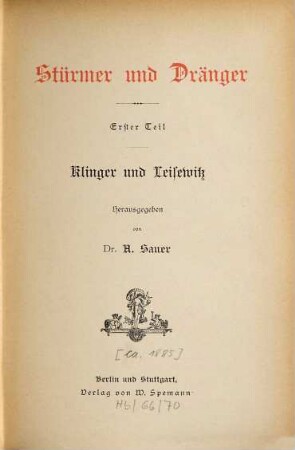 Stürmer und Dränger, 1. Klinger und Leisewitz