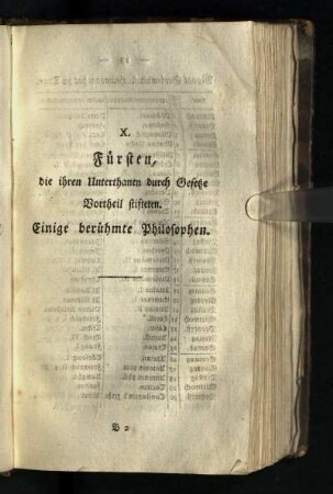 X. Fuersten, die ihren Unterthanen durch Gesetze Vortheil stifteten. Einige beruehmte Philosophen