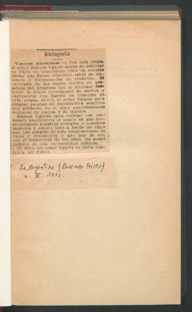 [Artículo periódico] Bibliografía [de Manuel Ugarte] : [Crítica]